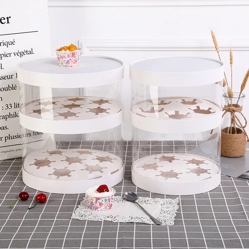 Hot Sell 4 6 8 10 Inch Double Layer Transparent Cupcake Flowers Pastry Dessert Gift packaging paper Box