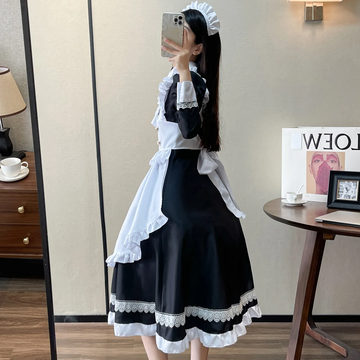 Aristocratic Long-sleeved Maid Costume Anime Lolita Role Play Lingerie Dress Party Outfits Plus Size Black White Clothes