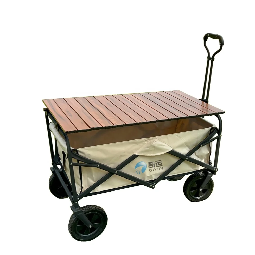 Collapsible Folding Wagon Beach Wagon Cart Heavy Duty Foldable with Big Wheels Utility  Wagon with Side Pocket And Desktop