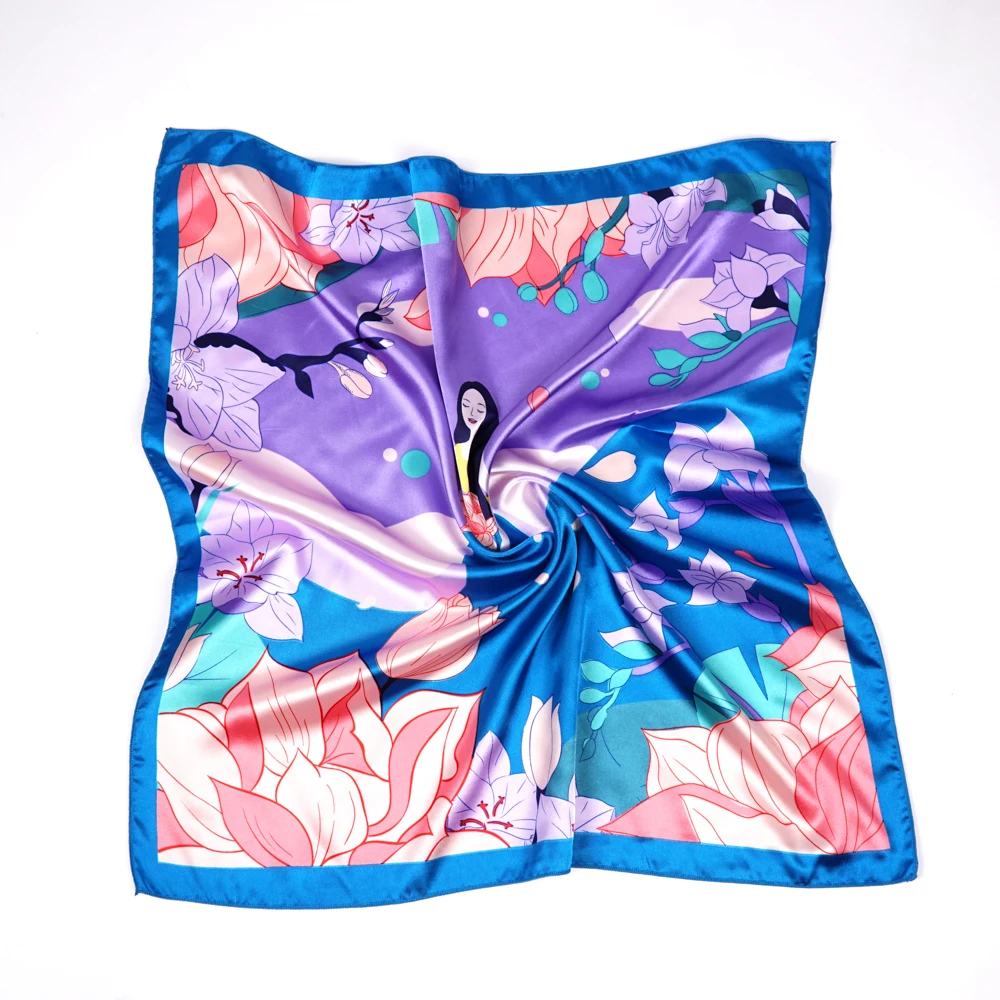 Women Printing Luxury Silk Bandana Scarf Custom Brand Name Customized Satin (74GSM) Digital /disperse Printing Custom Colors