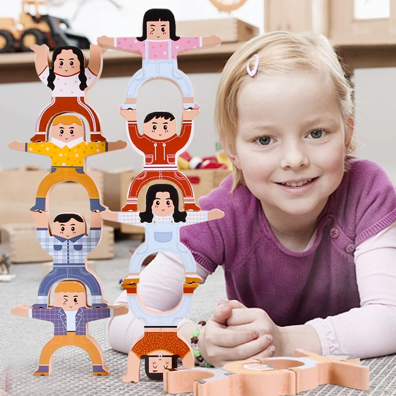 Wooden Hercules people hand eye coordination and balance training building blocks wooden toy for kids