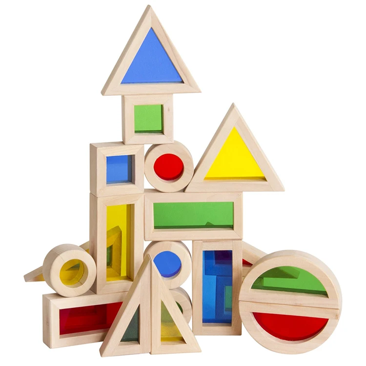 Montessori Toys Wooden Block with Acrylic Rainbow Block Educational Toys for Children