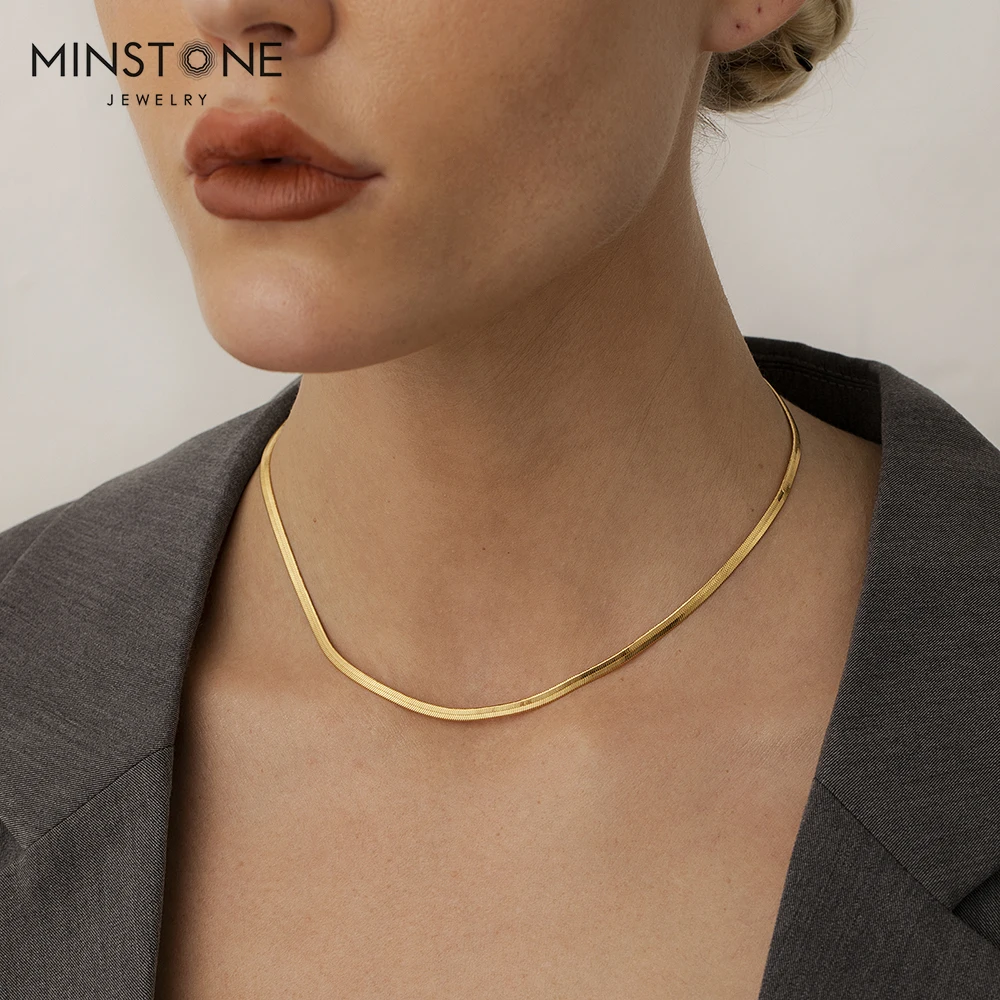 Fashion Brass Heavy Microns 18K Gold Plated Hip Hop Herringbone Snake Chain Choker Necklace For Women Girl