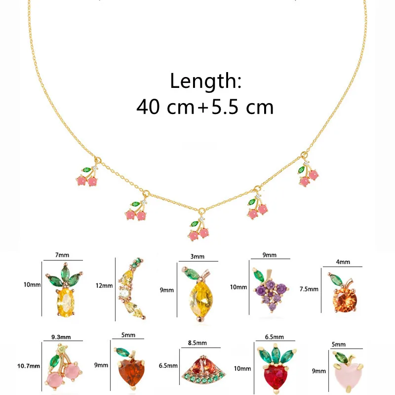 18 k gold ins influencer pastel fruit colorful zircon necklace cherry crystal pendant necklace