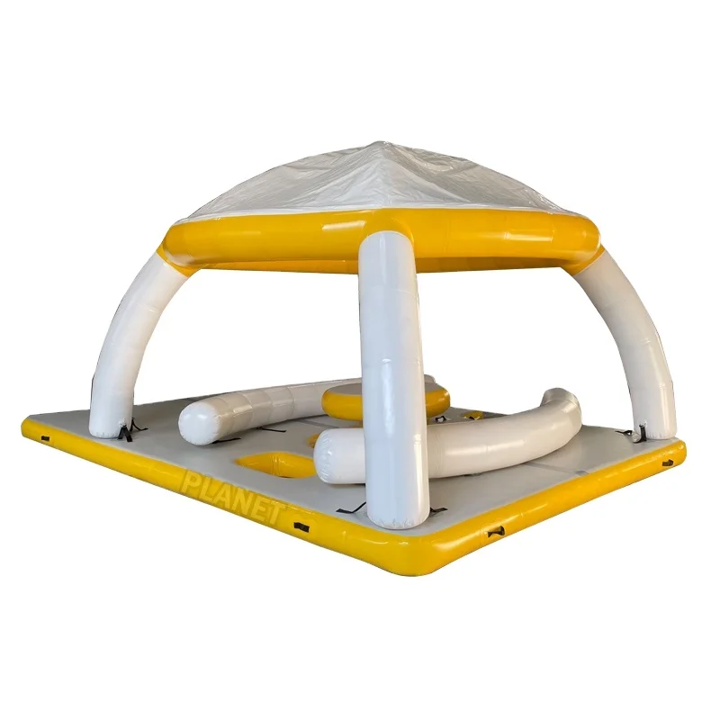 Hot Summer Water Play Equipment Large Floating Water Platform Island Inflatable Party Boat For Leisure