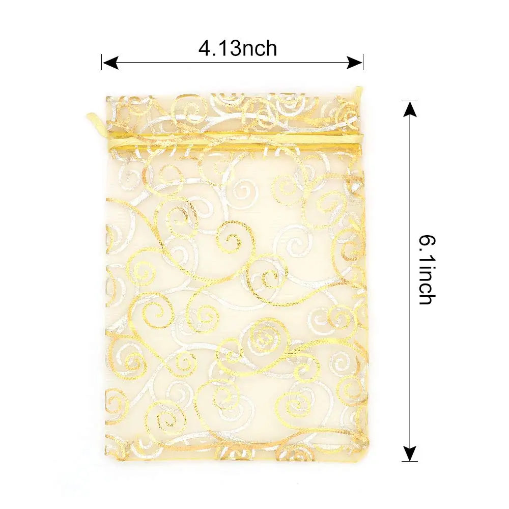 Customized Promotional Cheap Wholesale Gold Eco-Friendly Drawstring Floral Gift Organza Bags