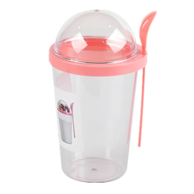 Customized Logo Fashion Design PP  frozen yogurt cup Plastic Salad Drinking Cup with Spoon