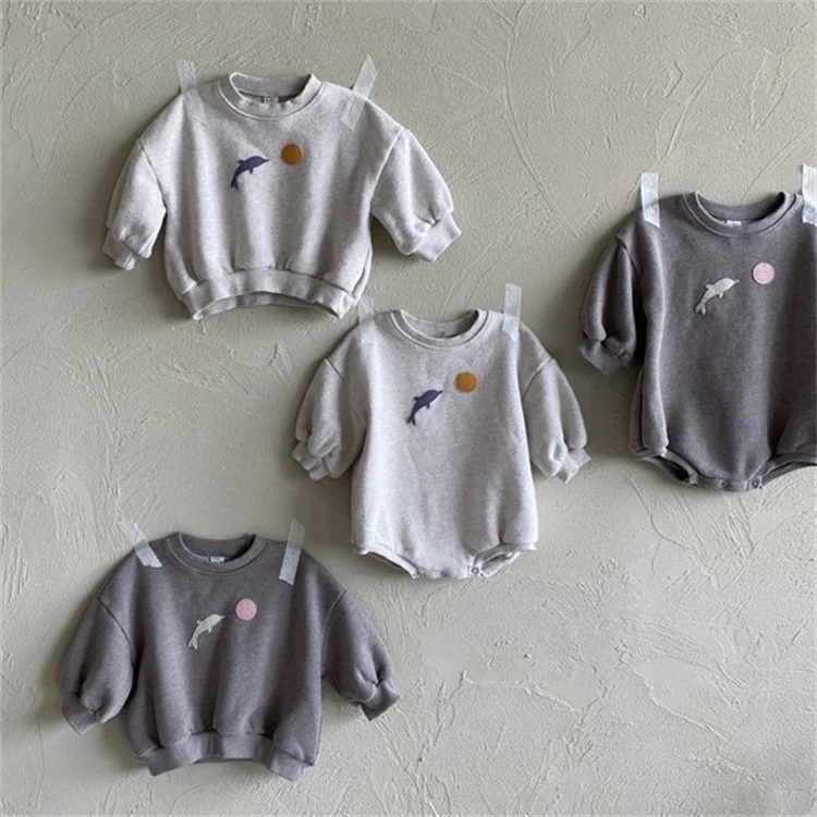 Wholesale Long Sleeve baby hoodies&sweatshirts Fall French Terry Casual Toddler Jumper Baby Solid Color Sweatshirt romper