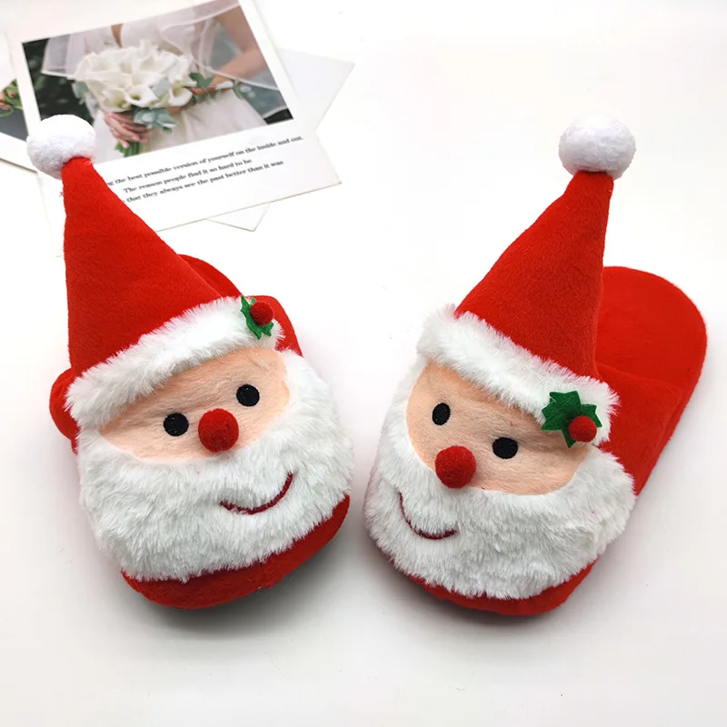 Wholesale 3D cartoon pattern slide slippers plush house winter warm indoor cotton faux fur slippers for women