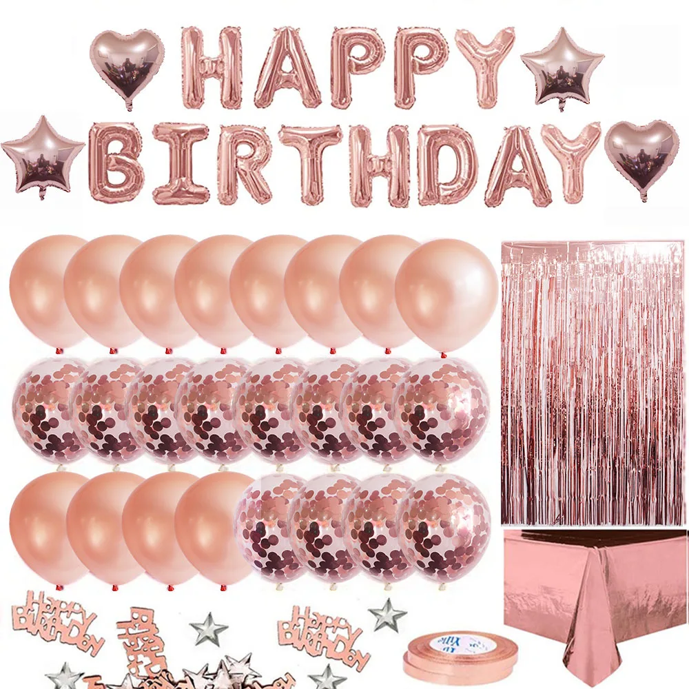 OEM latex 5 inch 12 inch 18 inch colorful confetti decoration party balloon set rose gold star heart birthday banner balloon kit