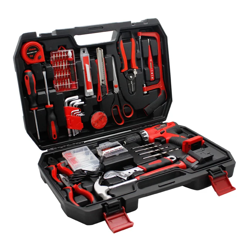 12V Electric Drill Hand Tool Set Portable Multi-functional Combination Impact Drill Lithium Hardware Auto Repair Tool Set