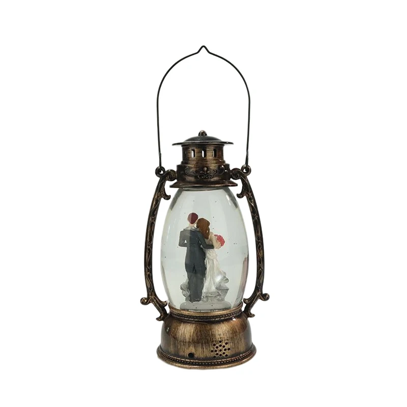 Custom Resin figurine lantern lights Snow Globe lovers wedding water ball LED light glass ball home decoration Wedding gifts