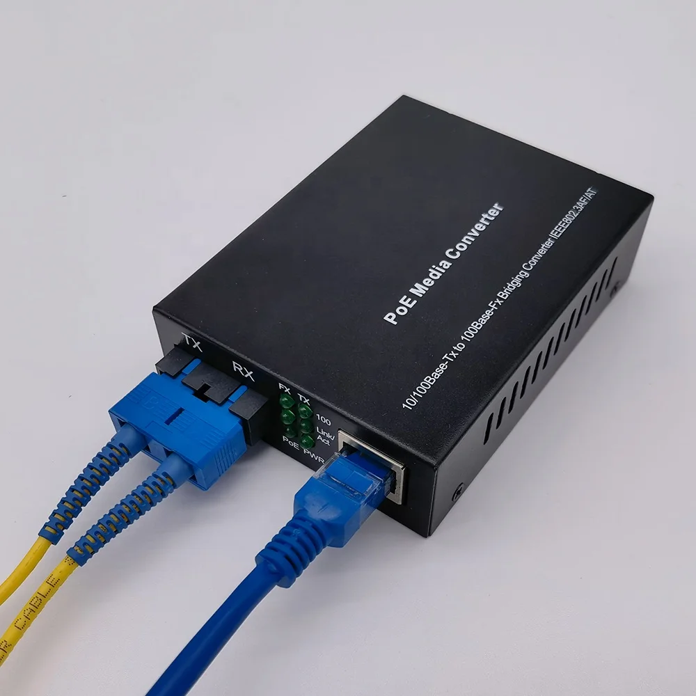 Fiber PoE Media Converter 10/100Base-Tx to 100Base-Fx, Single Mode, 20-80Km, Duplex SC 100M PoE Ethernet Media Converter