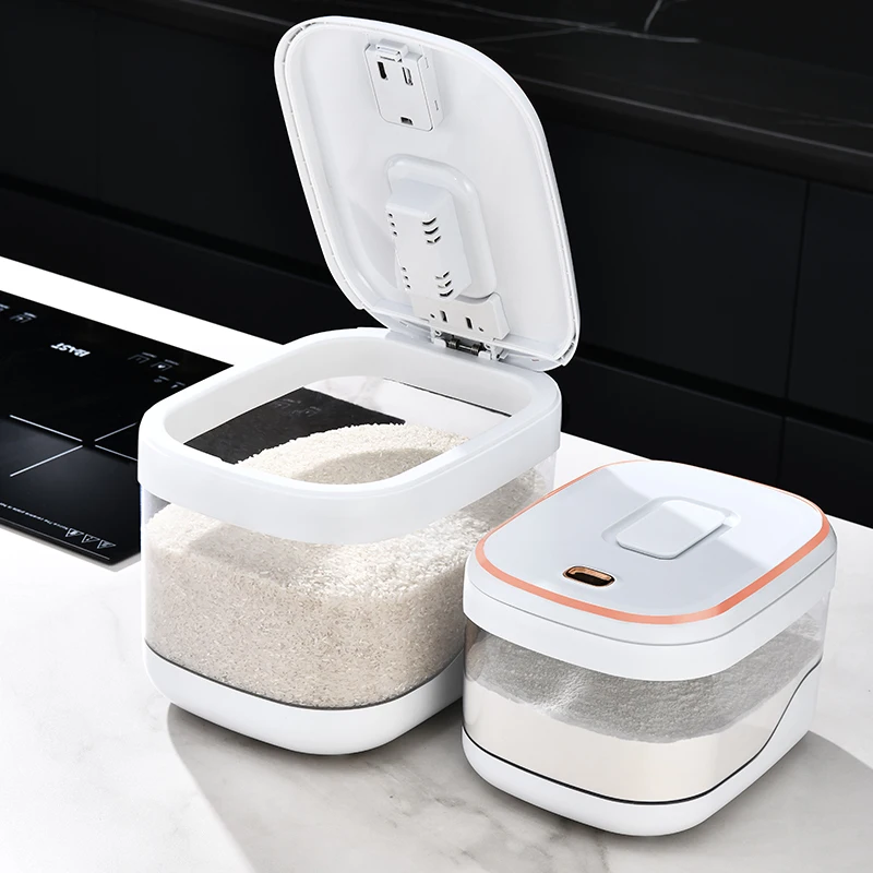 kitchen accessories transparent airtight bulk rice bucket dispenser dry cereal pet food storage container grain boxes dispen