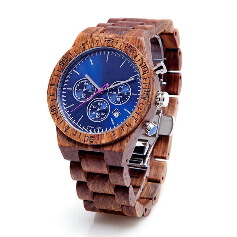 Classic Handmade Chronograph Timer Watch Men Watch with Wood Luxury Small Three Needle Limited Edition Quartz Analog Wooden