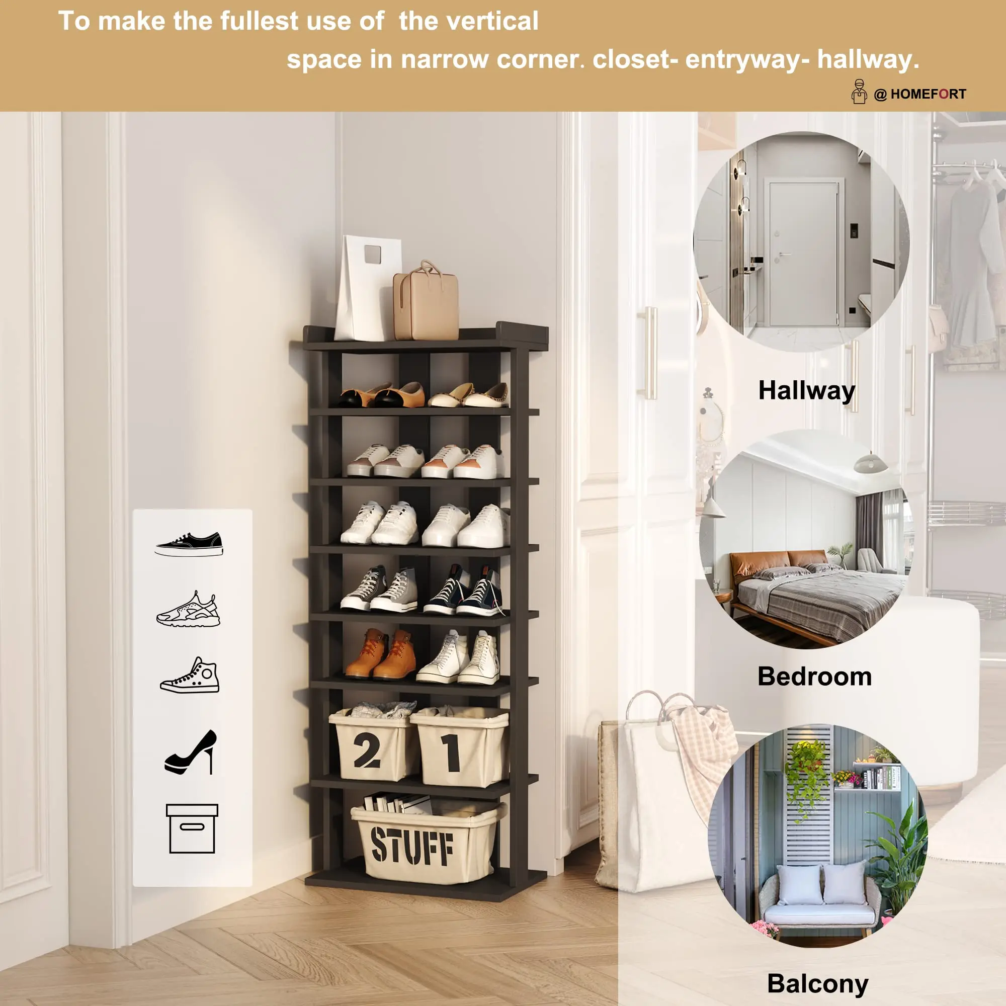 5 tier shoe cabinet closet shoe storage organization entryway cabinet rattan shoe rack for door with pocket