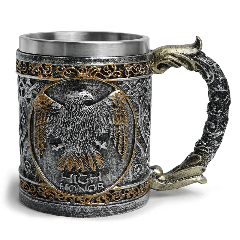 Custom Handmade Bald Eagle Cup Creative Unique Mugs Stainless Steel Beer Coffee Glass Retro Resin 3D Eagle Mug