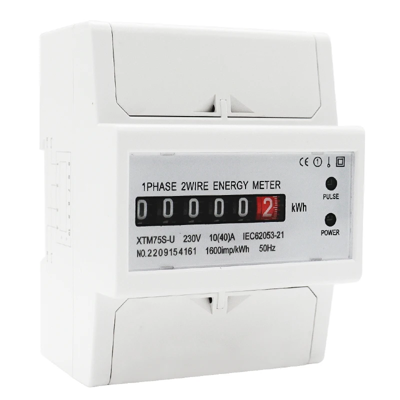 Electric Single Phase Two Wire AC 230V 100A Energy Meter kWh Counter Consumption Analog Electricity Wattmeter Household Din Rail