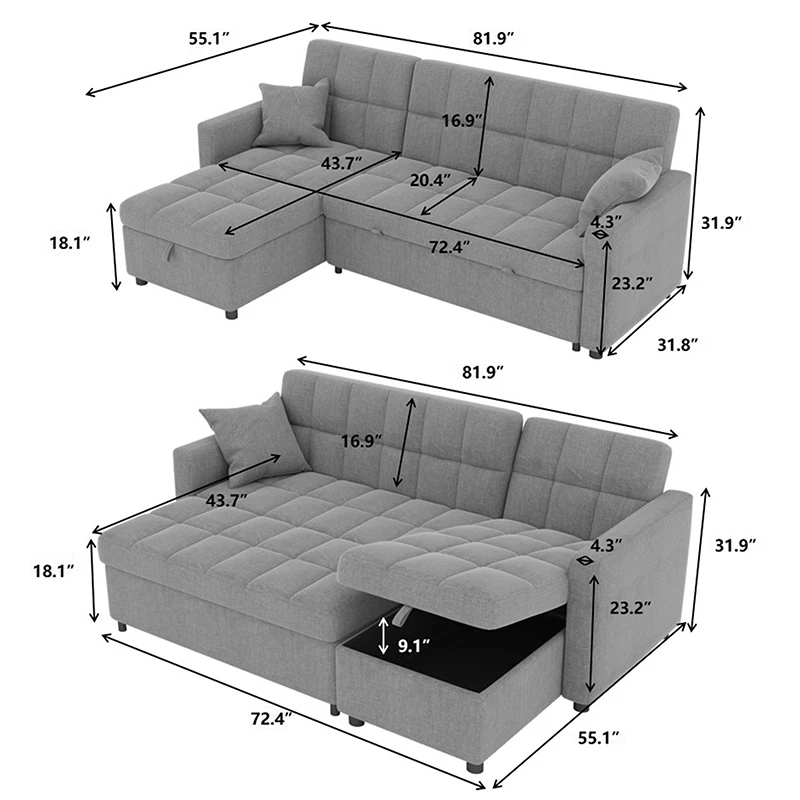 Promotion Chair Bed Sofa Hotel Sleeper Sofa Functional Adjustable Two Seater Sofa Bed