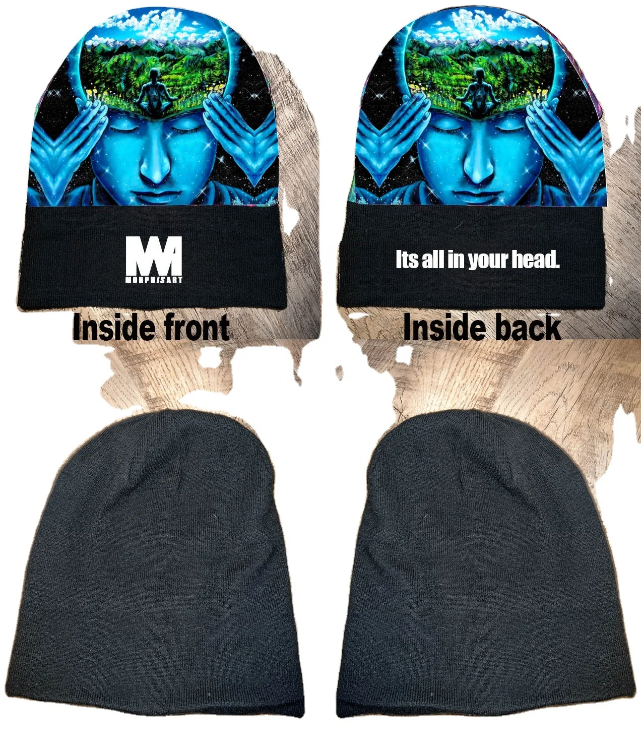 2023 New design polyester all over print and black beanie reversible custom logo jacquard woven beanie hats