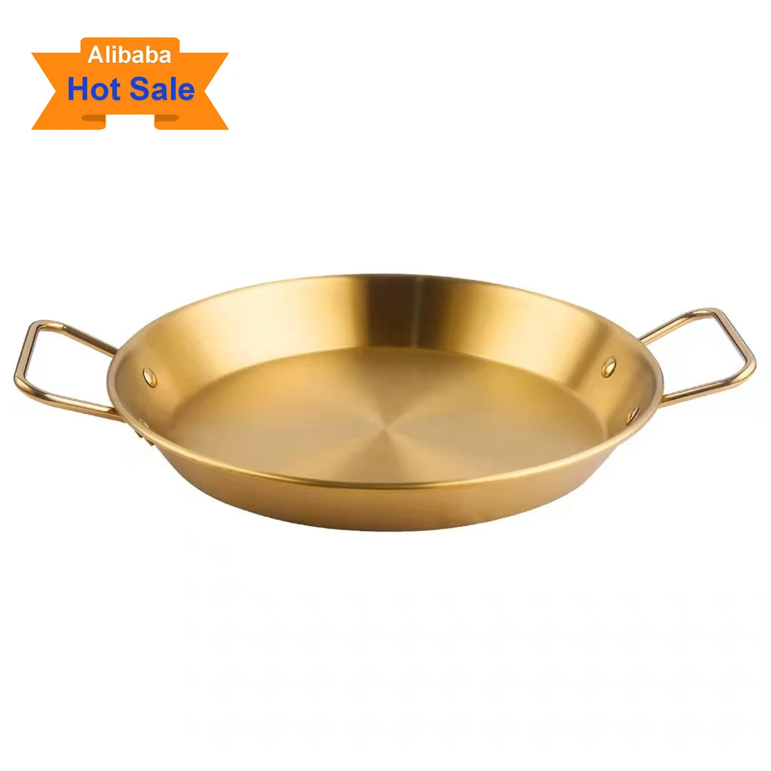 High quality factory price stainless steel frying cooking pan seafood paella pan with two handle