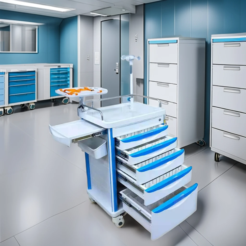 Hospital Medical Anesthesia Trolley Plastic ABS Anesthesia Cart with Competitive Price for Medical Crash Cart Use