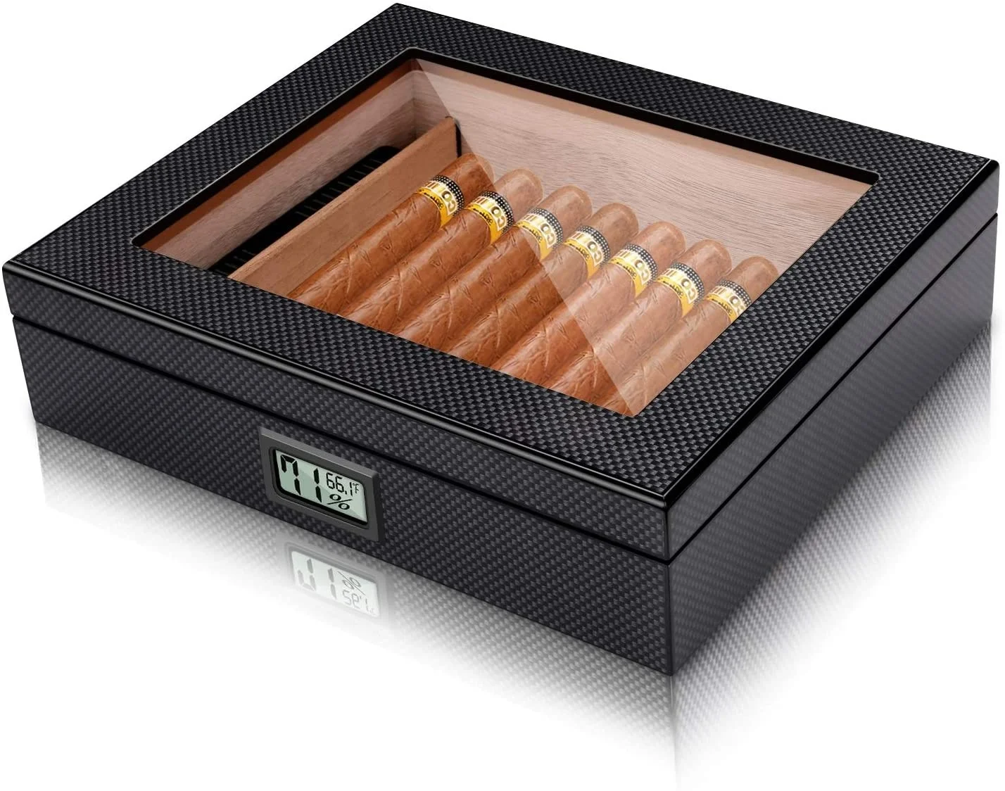 Piano paint high-grade electronic display constant temperature cedar wooden box 20 portable carbon fiber cigar box moisturizing