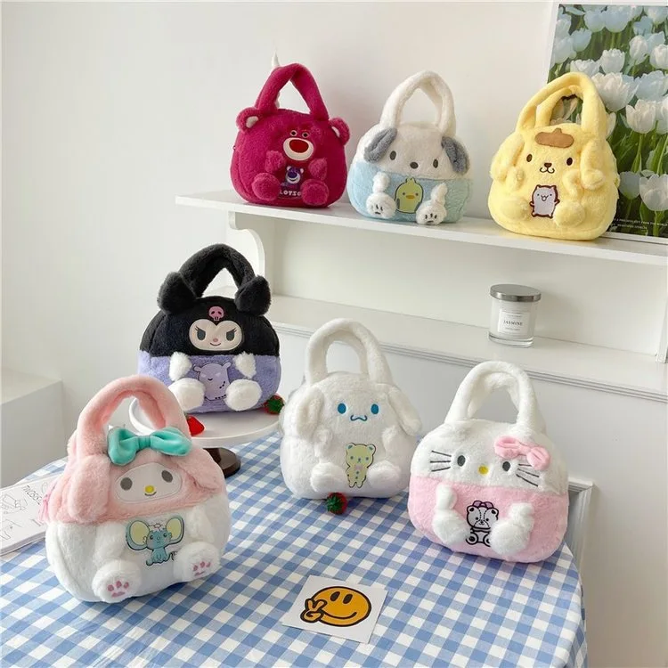 Cute Kuromi Melody Ear Dog Pochacco Strawberry Bear Purin Dog Plush Shoulder Bags Multiple Pockets Daily Use Shoulder Bags