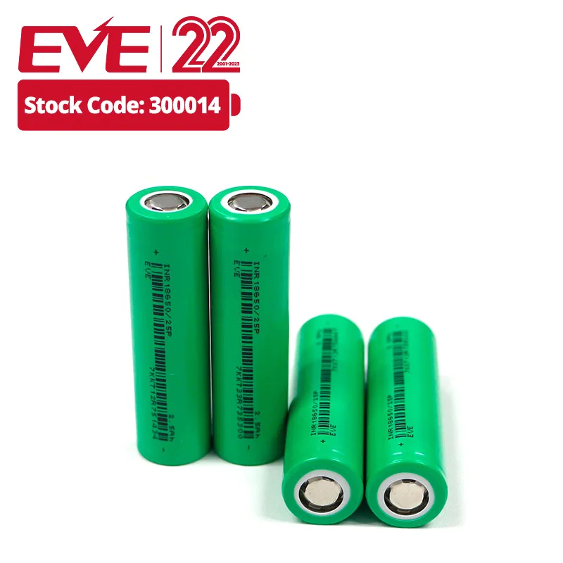 EVE 18650 batteries battery 18650 cylindrical cell 3.6V 2500mAh 18650 li ion rechargeable battery