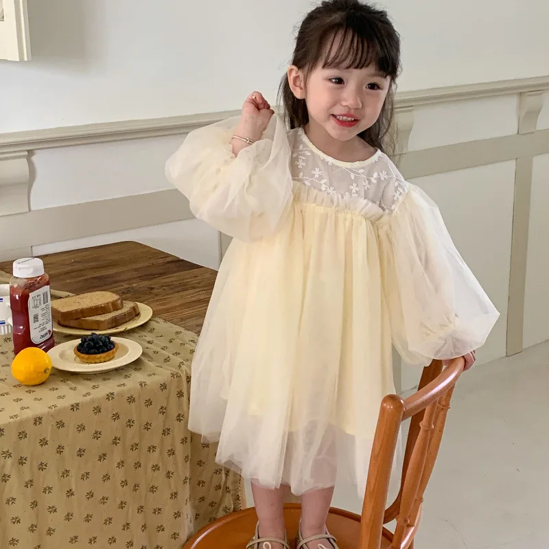 1 Pcs Private Label Children Princess Party Dress Baby Infant Clothing Toddler Girls Lace Embroidery Chiffon Birthday Dress