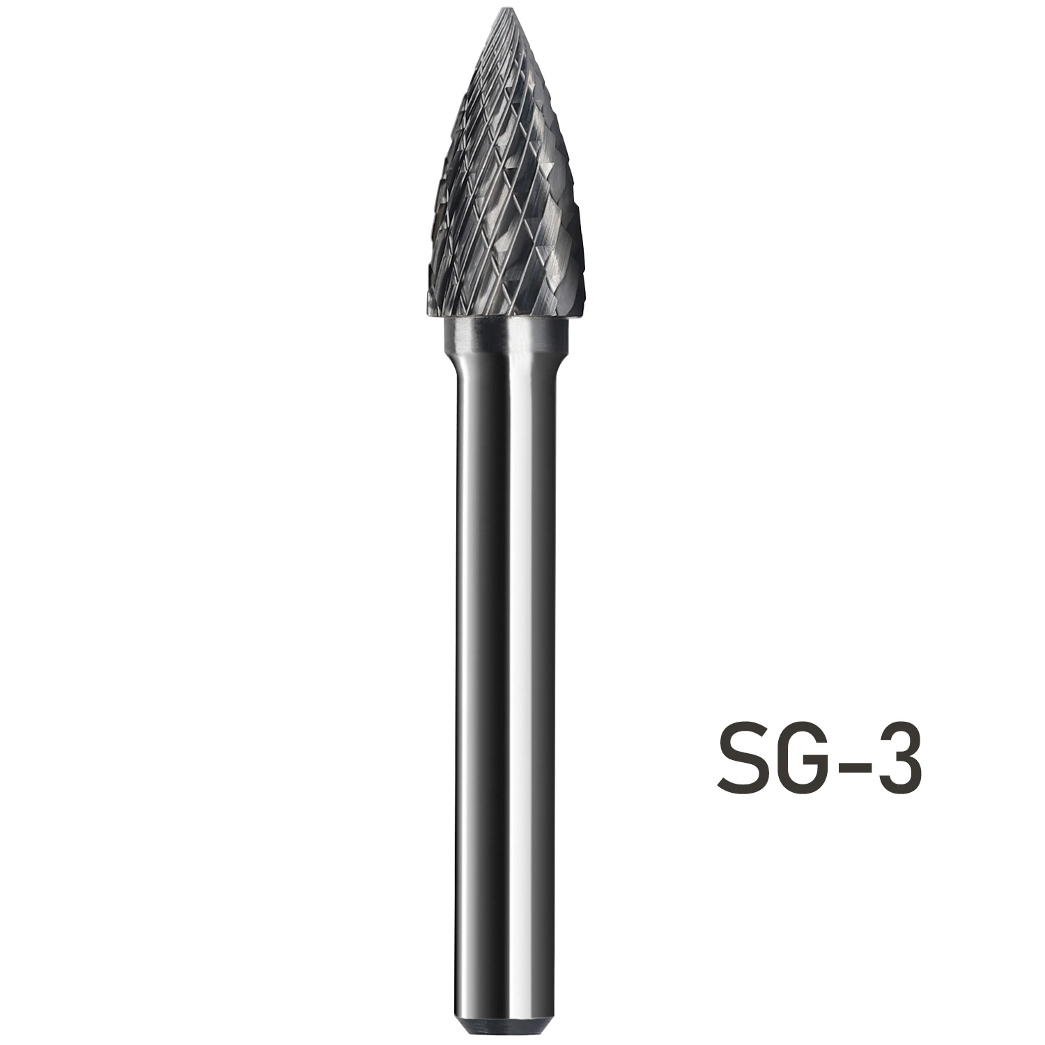 SG-3 Pointed Tree Shape Tungsten Carbide Burr 6.35mm 1/4 Inch Shank Diameter Metal Grinding Bits Rotary File for Dremel Tool