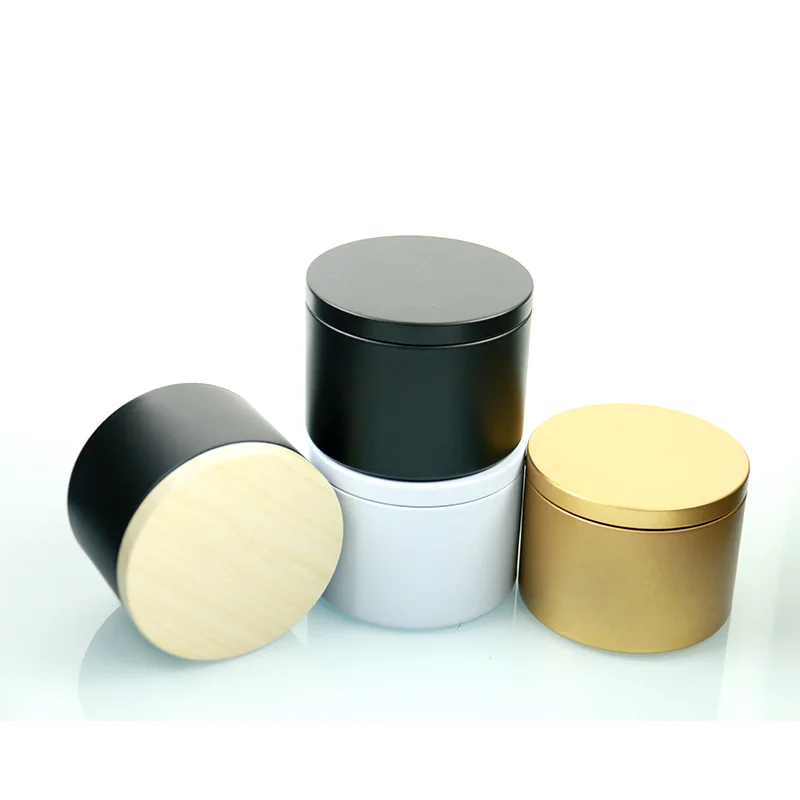 Empty Round 4oz 8oz Black White Gold Cosmetic Cream Container DIY Soy Bean Wax Metal Tin Candle Jar with Lids