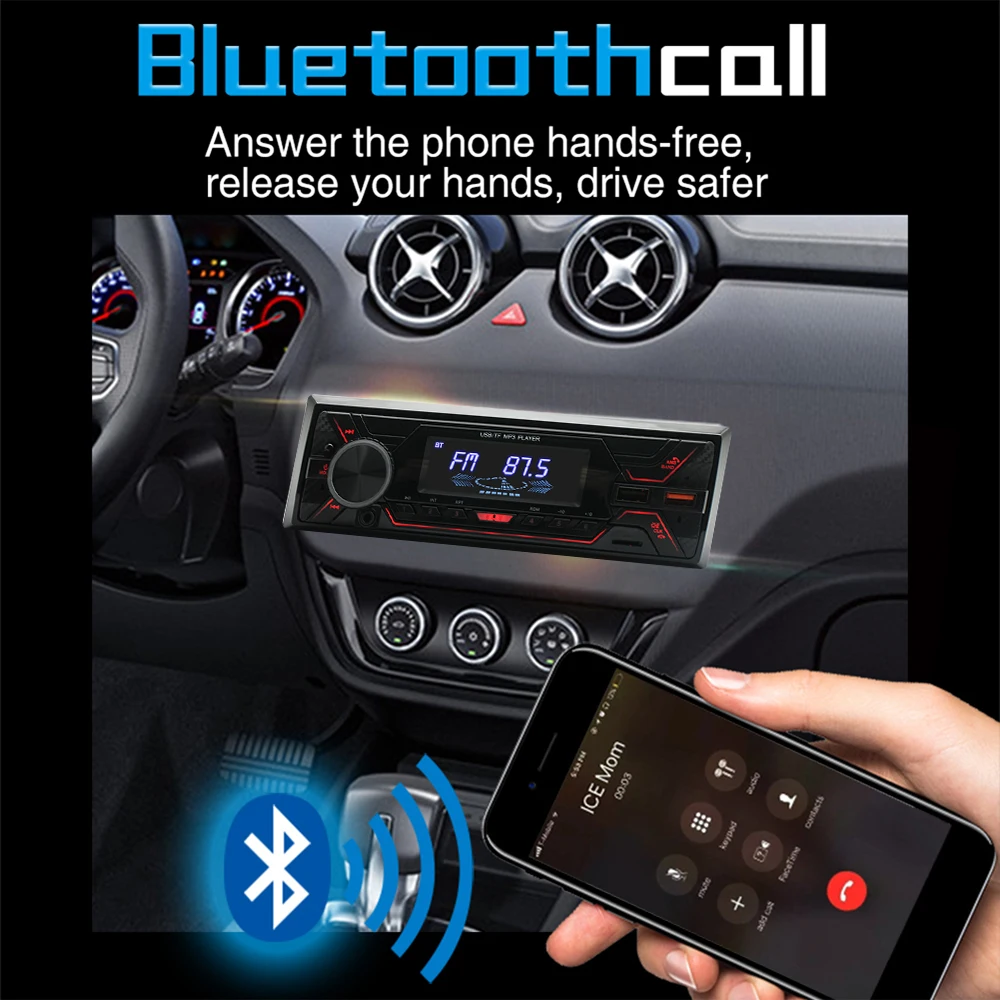 1 Din Car Radio Mp3 Player BT FM Transmitter Autoradio Wireless 2USB SD AUX LCD ISO Handsfree 12V Car Stereo Audio Mp3 Player