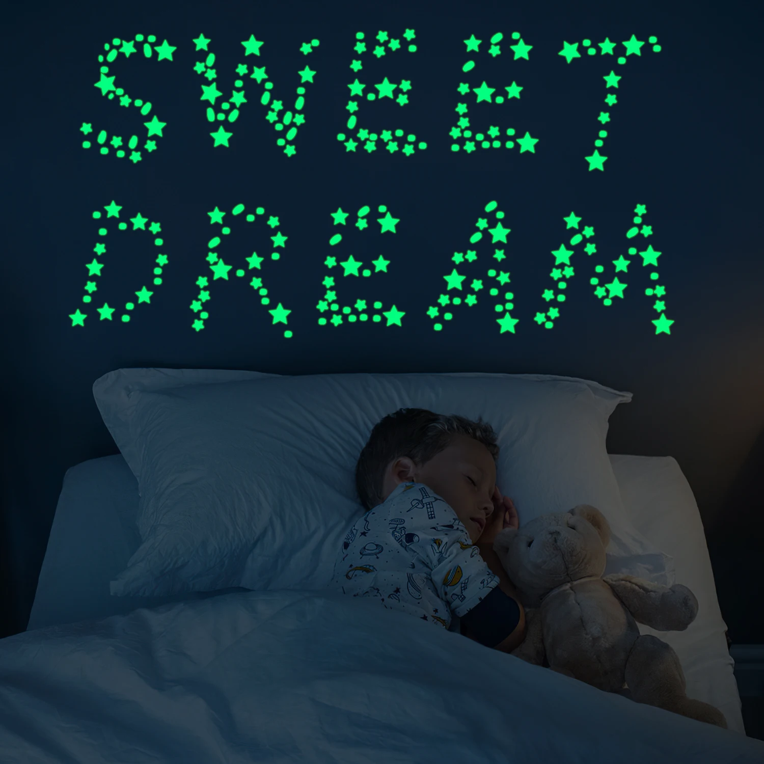 Customized removable vinyl glow in dark 3D children bedroom decor wall sticker