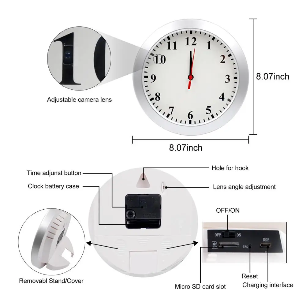 Best Seller Spy Watch 1080P Hidden Camera Wall Clock Spy Camera Motion Detection Security Home Office Nanny Pet Cam
