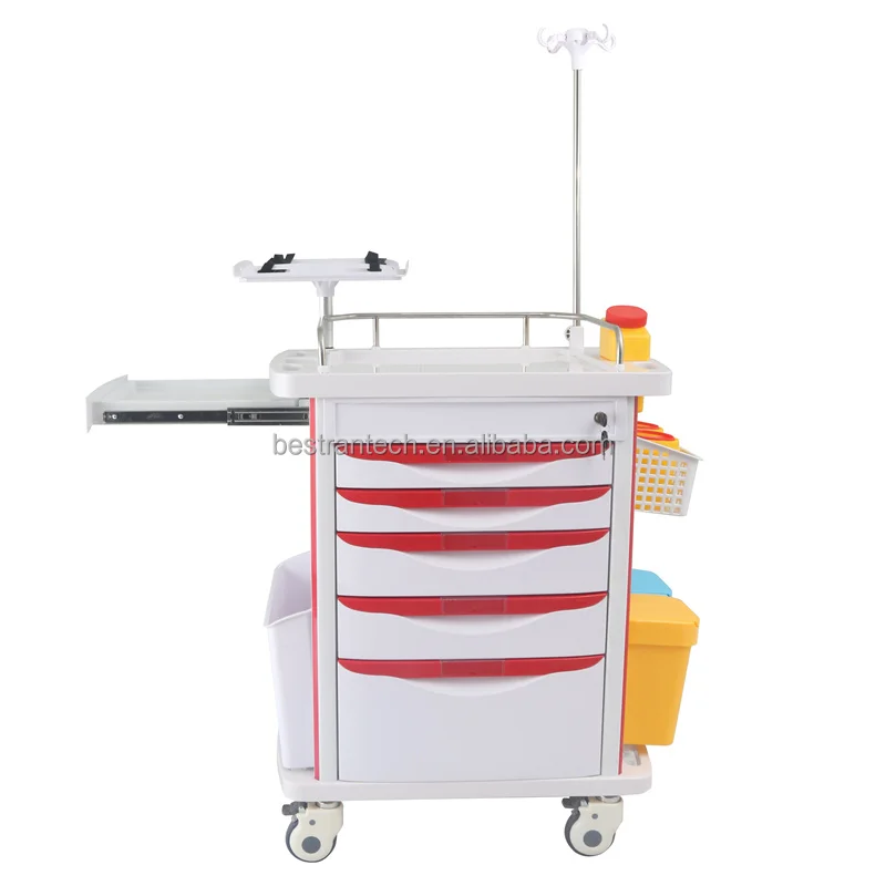 BT-EY001B Cheap Hospital resuscitation Crash Cart Medical Emergency Trolley with 5 drawers price