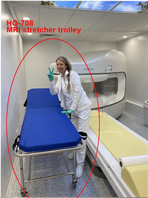 MRI compatible patient trolley / non-magnetic/ Backrest adjustable/ CE approved