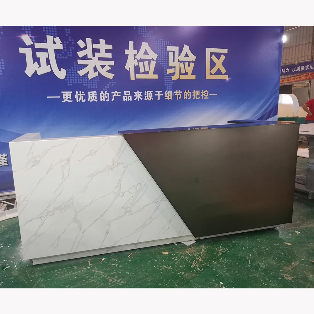 custom luxury design fashion marble solid surface grey curved beauty salon office dental clinic counter reception desks