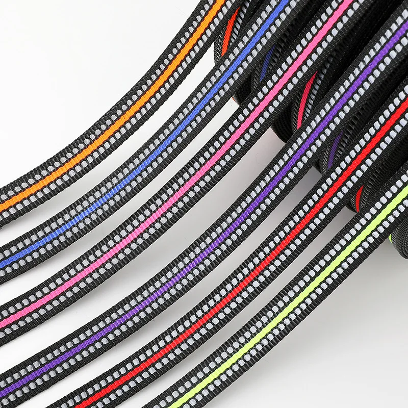 1.5cm nylon reflective luggage belt Pet traction color stripe braid shoulder strap ribbon wholesale_0