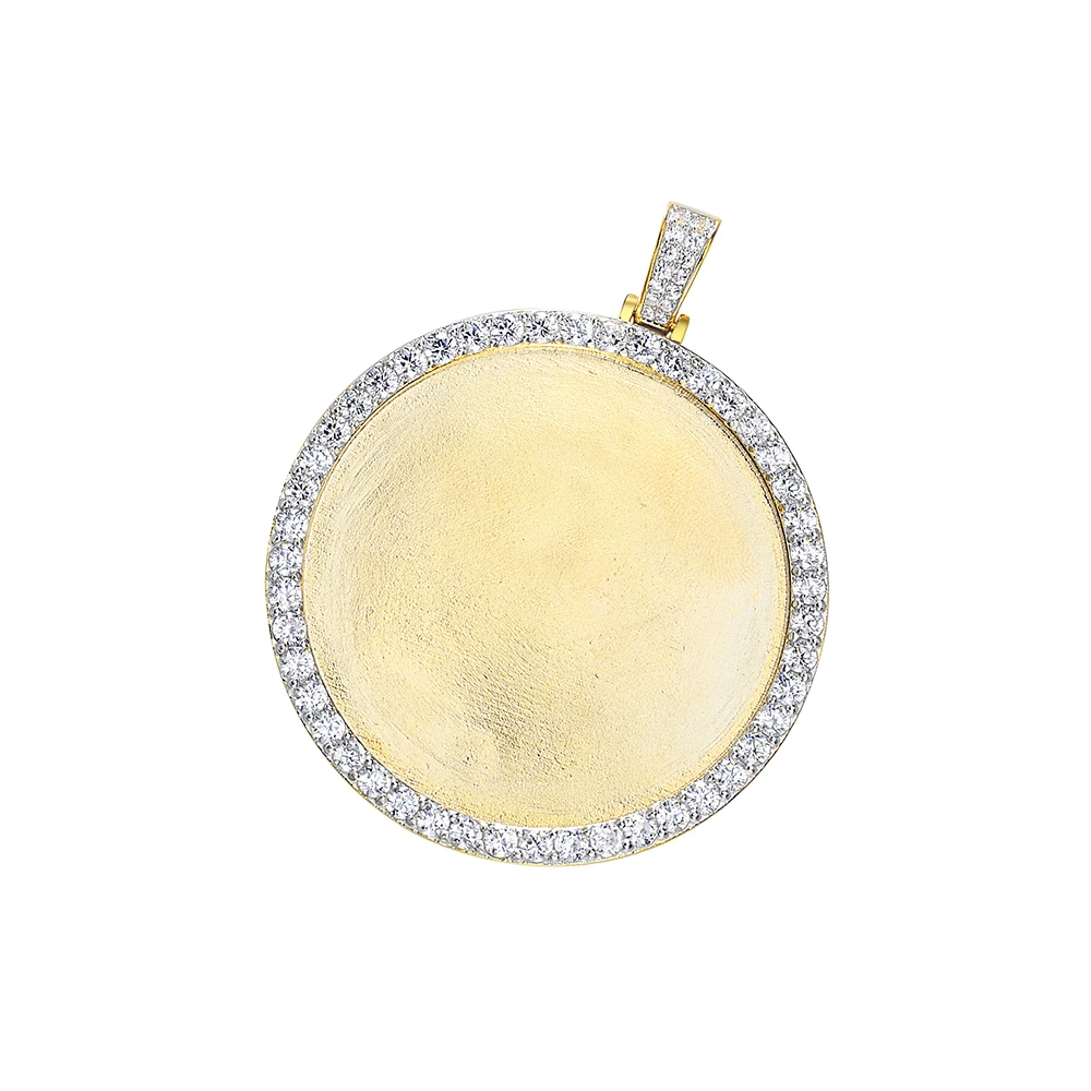 Popular Pedant Zircon Brass Material Gold Plated One Circle Diamond Iced Out Lager Round Photo Pendants