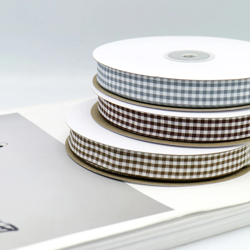 Factory directly sale gingham check plaid  ribbon gift Ribbon for Wedding Decoration Gift Greeting Card cake candle hair bow