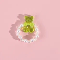 Hot Sale Cute Children Acrylic Transparent Ring Candy Bear Pearl Ring Girl