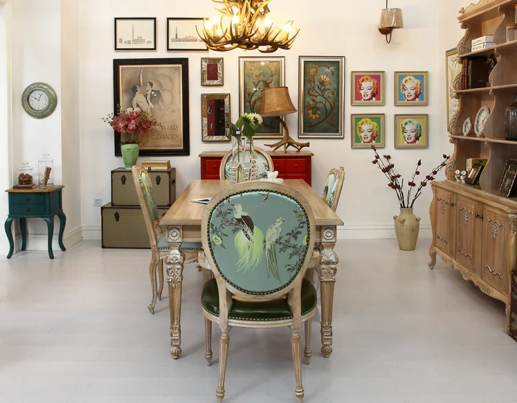 Custom hotel household furniture French antique solid wood carved dining table set luxury