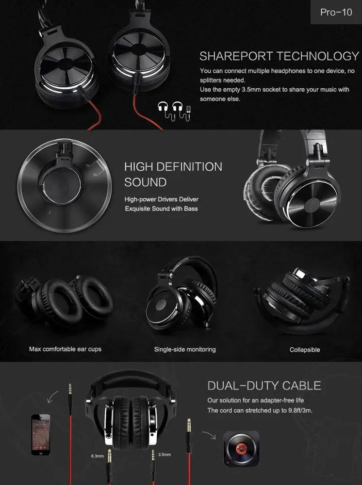Oneodio Over-ear Headphones Wired With Mic Super Bass 50mm Driver HIFI Wired DJ Headphone For Recording Monitoring H