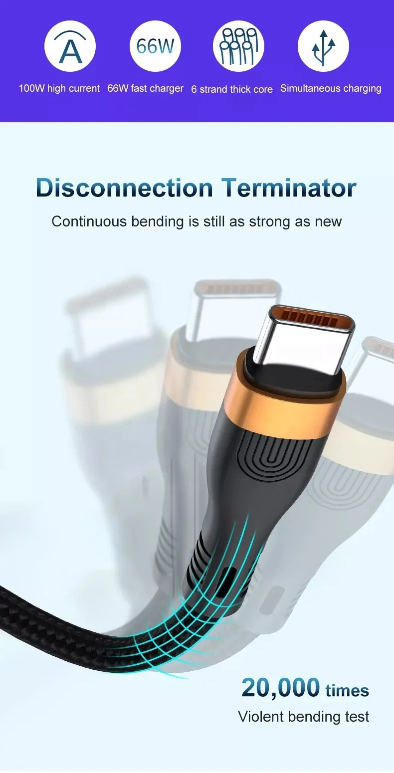 100W 2 in 1 Usb Cable  C to C  8PIN Type C Fast Charging Cable Data Transmission For Mobile Phone Tablet Computer