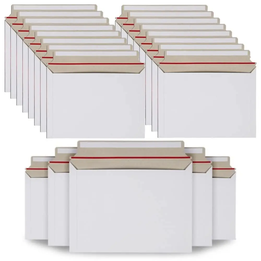 Custom Logo Self Adhesive Paperboard Envelope Biodegradable White Rigid Mailer Cardboard Envelope Packaging Bag