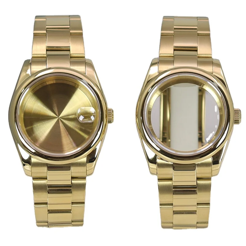 High waterproof level diving watch case gold Modified parts Wrist Strap Band For Seiko Nh35 NH36/38 Miyota 8215 Movement dial