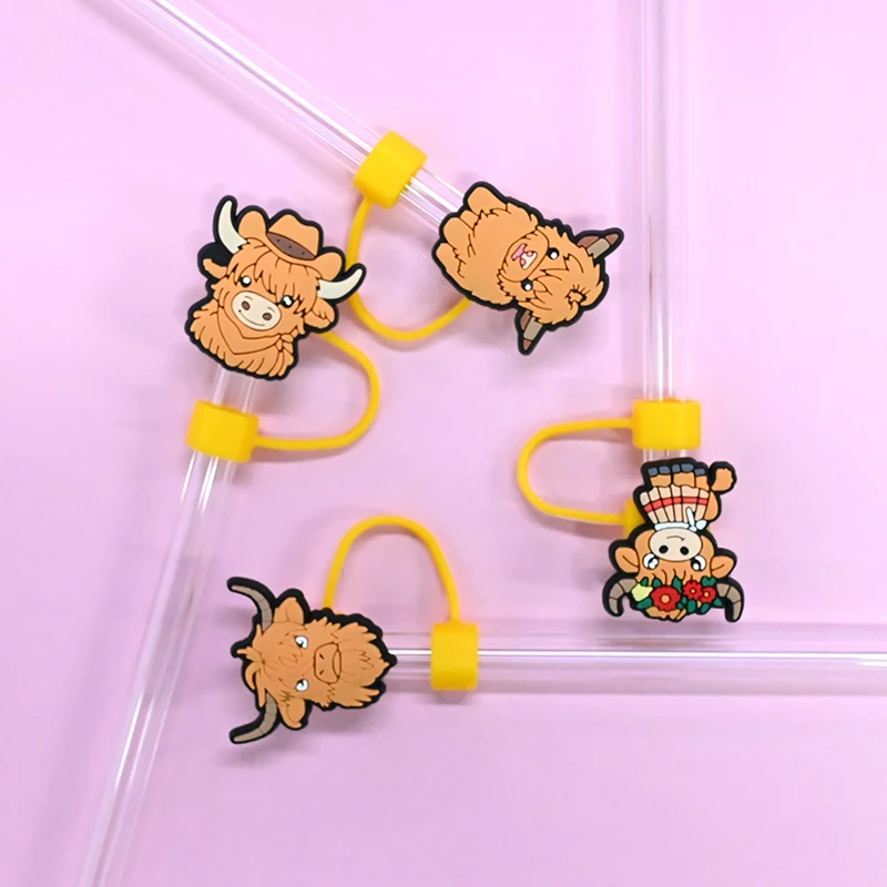 Popular Products 2024 Cow 10mm Straw Topper For Tumbers Wholesale Bulk Dust Toppers Covers Silicone Drinking Straw Cover