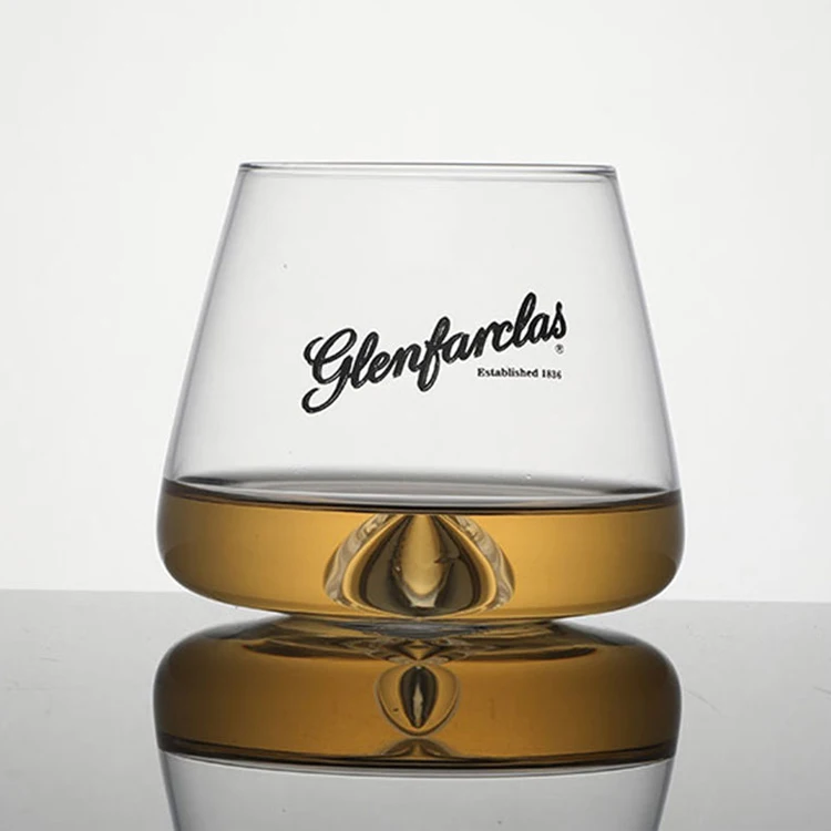 Wholesale Clear Whisky Glasses 10 Oz Printed Logo Whiskey Glass With Concave Bottom For Drinking