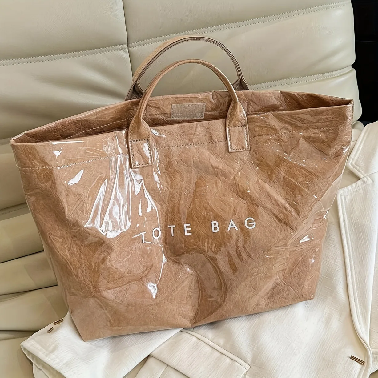 Custom Logo Fashion Washable Tyvek Kraft Paper Shopping Tote Bags With Handles